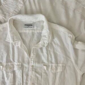 Women’s Express linen/cotton Crisp White Button Down Shirt